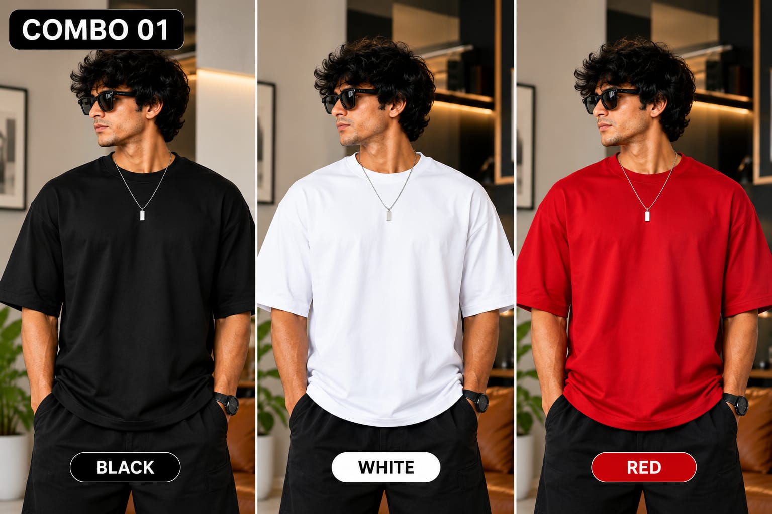 Over sized Tee - 240gsm -  ( Pack of 3 ) Combo 01 view 1