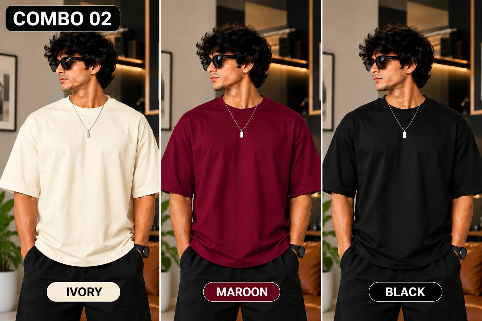 Over sized Tee - 240gsm -  ( Pack of 3 ) Combo 02 view 1