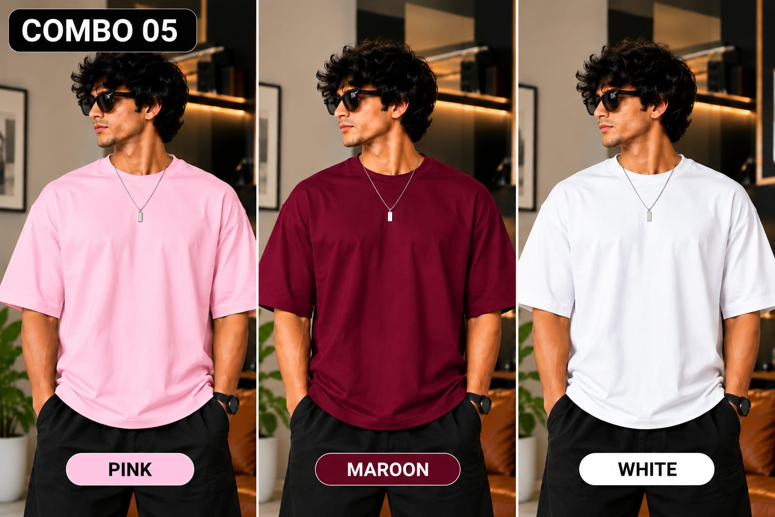 Over sized Tee - 240gsm -  ( Pack of 3 ) Combo 05 view 1
