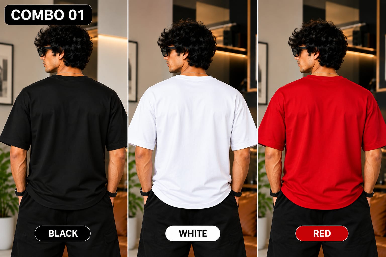 Over sized Tee - 240gsm -  ( Pack of 3 ) Combo 01 view 3