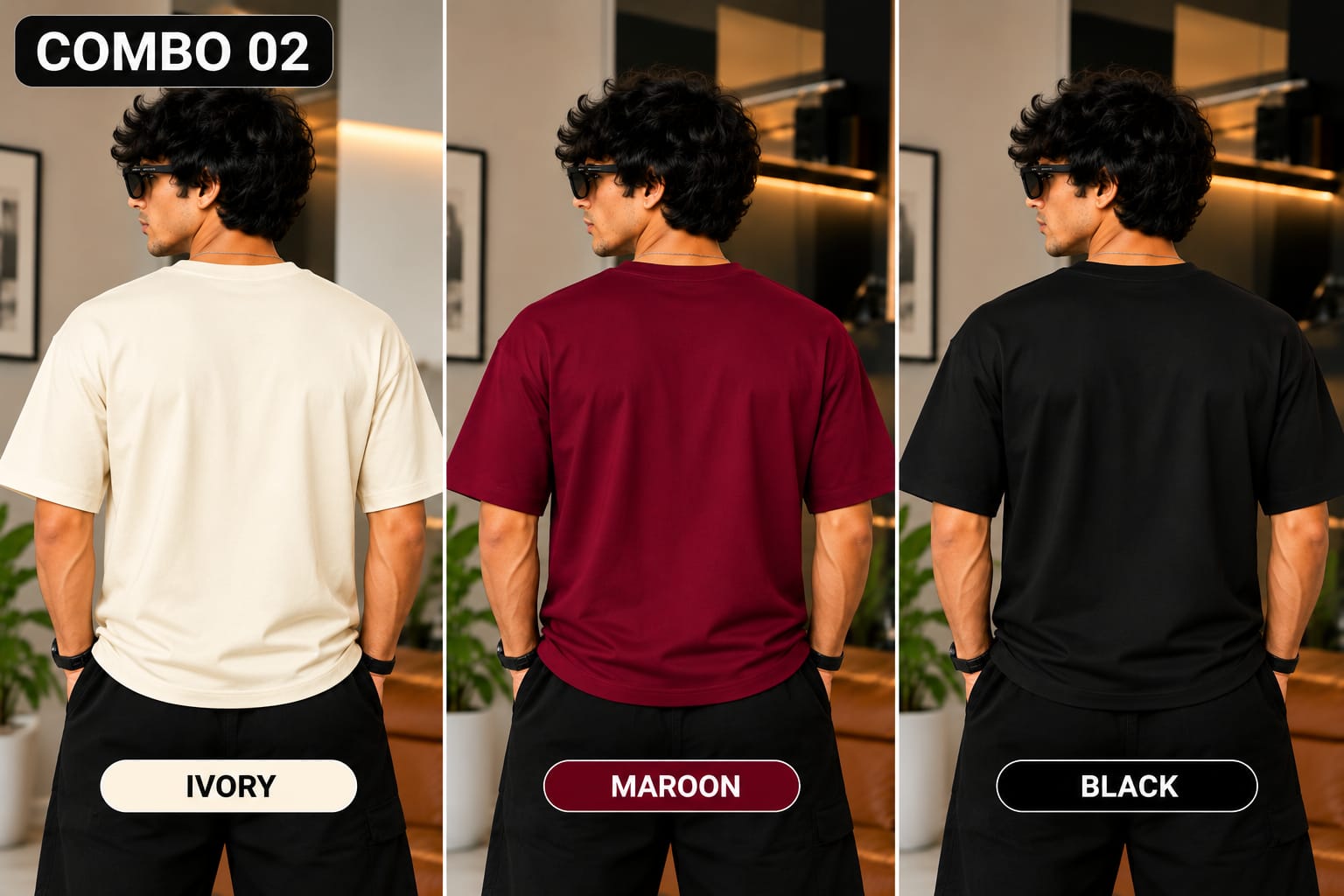 Over sized Tee - 240gsm -  ( Pack of 3 ) Combo 02 view 3
